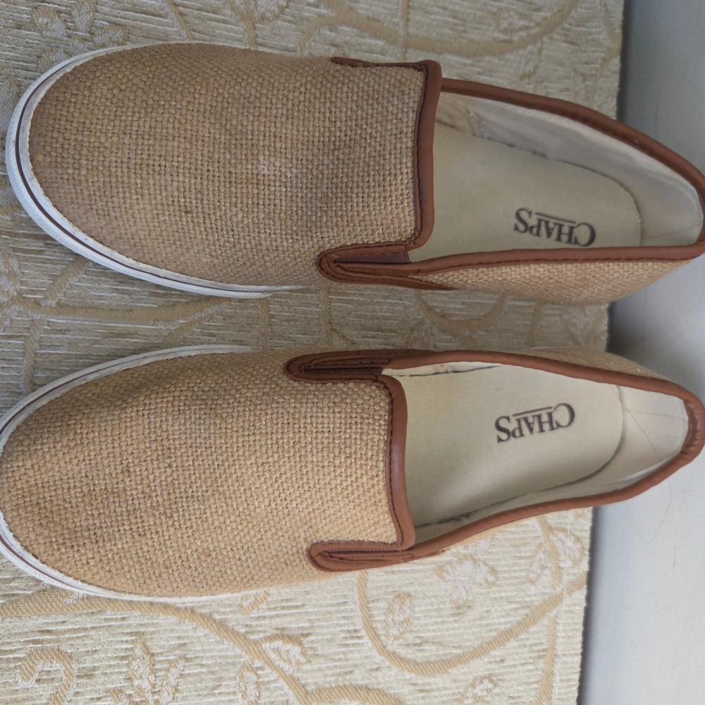Chaps Jessica Burlap Slip On Sneakers Tan Brown Womens 7.5B Casual Flat Shoes